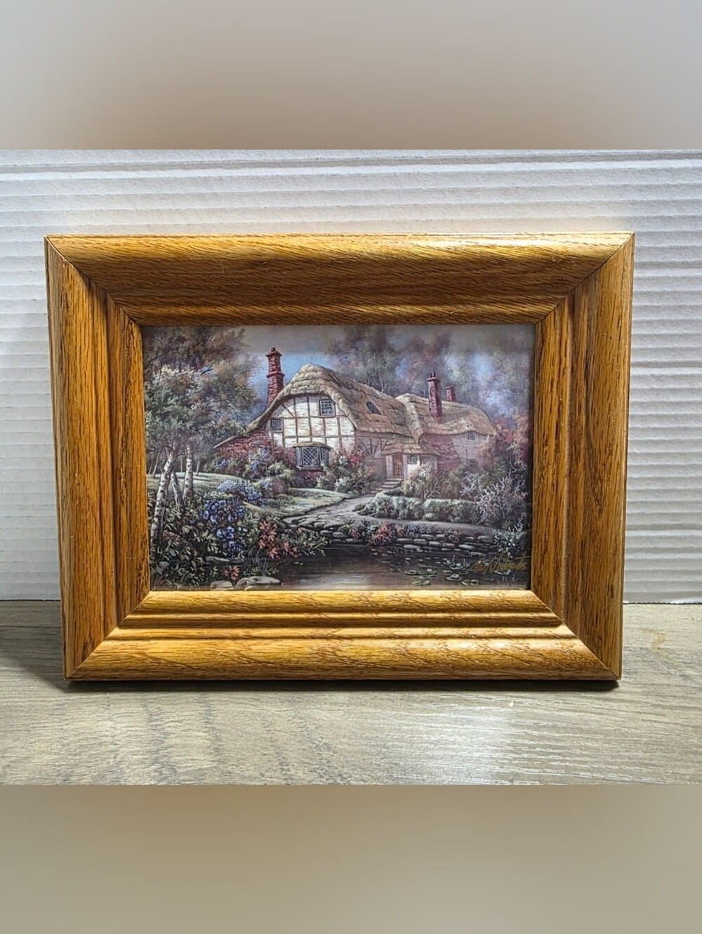 Vintage Carl Valente Wishford Family Cottage Art Print Wood Frame Beautiful